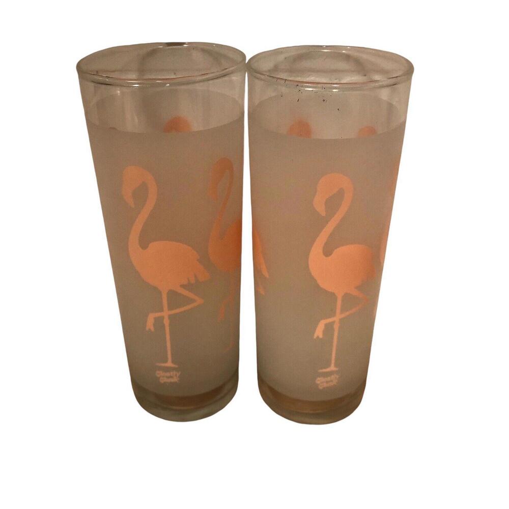 Retro Vintage Frosted Flamingo Tumbler Drinking Glasses Highball Mostly Music